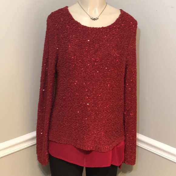Apt. 9 Sweaters - APT. 9 Red Sequin Scoop Neck Sweater Size XL